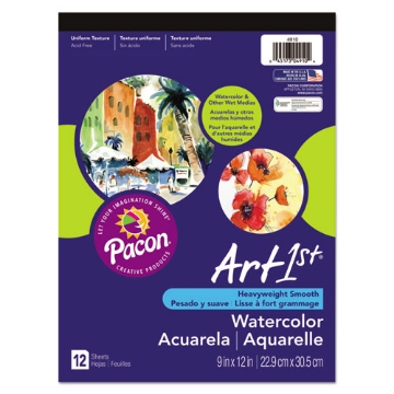 Picture of Artist Watercolor Paper Pad, Unruled, Yellow Cover, 12 White 9 X 12 Sheets