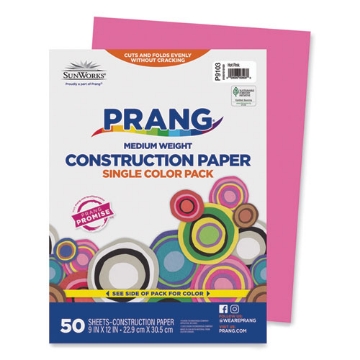 Picture of SunWorks Construction Paper, 50 lb Text Weight, 9 x 12, Hot Pink, 50/Pack
