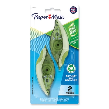 Picture of DryLine Grip Correction Tape, Recycled Dispenser, Green/White Applicator, 0.2" x 335", 2/Pack
