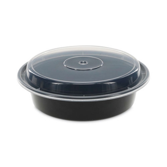 Picture of Newspring VERSAtainer Microwavable Containers, 24 oz, 7" Diameter, Black/Clear, Plastic, 150/Carton