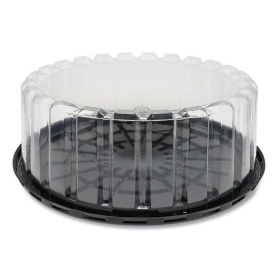 Picture of Plastic Cake Container, Shallow 9" Cake Container, 9" Diameter x 3.38"h, Clear/Black, 90/Carton