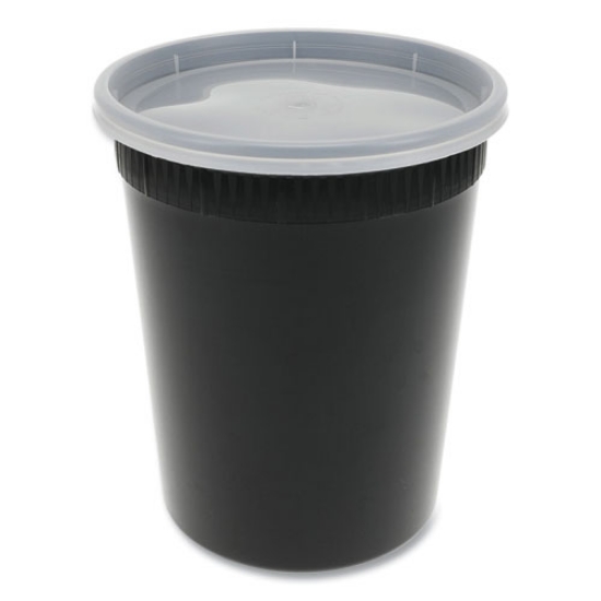 Picture of newspring delitainer microwavable container, 32 oz, 4.55 x 4.55 x 5.55, black/clear, plastic, 240/carton