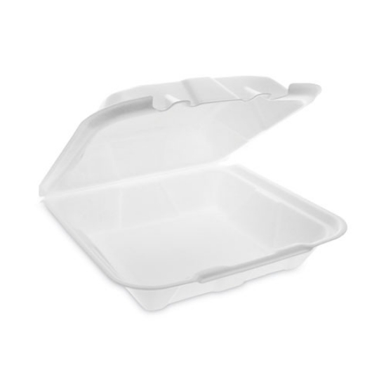 Picture of Vented Foam Hinged Lid Container, Dual Tab Lock Economy, 9.13 x 9 x 3.25, White, 150/Carton