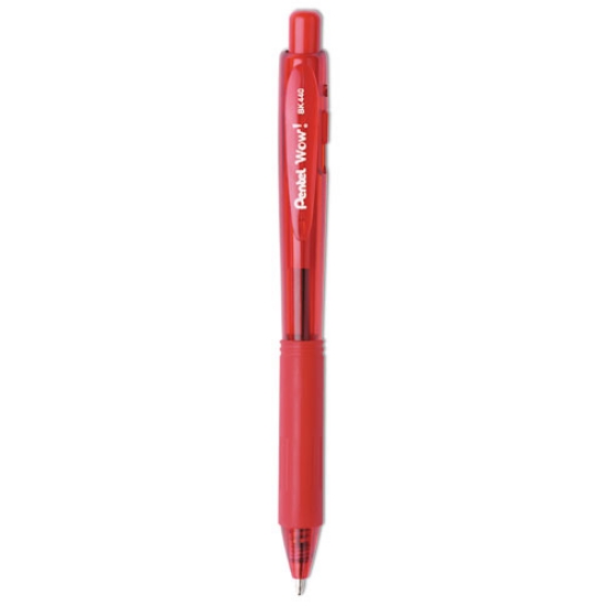 Picture of WOW! Ballpoint Pen, Retractable, Medium 1 mm, Red Ink, Translucent Red/Red Barrel, Dozen