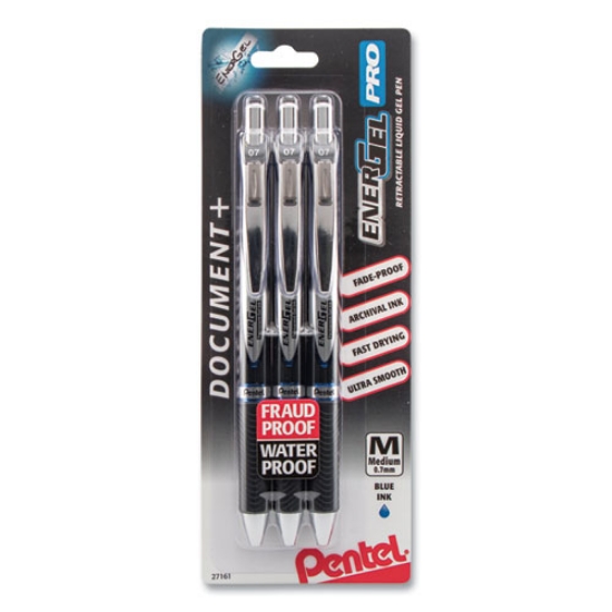 Picture of EnerGel PRO Hybrid Gel Pen, Retractable, Medium 0.7 mm, Blue Ink, Black Barrel, 3/Pack