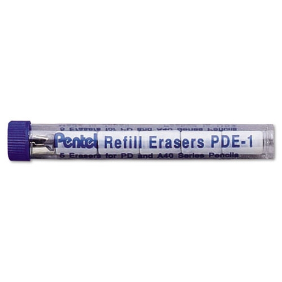 Picture of Eraser Refills For Pentel Champ, E-Sharp, Jolt, Icy And Quicker Clicker Pencils, Cylindrical Rod, White, 5/tube