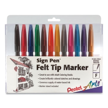 Picture of Sign Pen Fine Point Color Marker, Extra-Fine Bullet Tip, Assorted Colors, 12/set