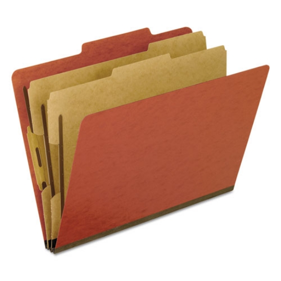 Picture of Six-Section Pressboard Classification Folders, 2" Expansion, 2 Dividers, 6 Bonded Fasteners, Letter Size, Red Exterior, 10/BX