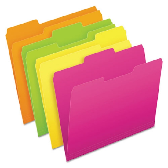 Picture of Glow File Folders, 1/3-Cut Tabs: Assorted, Letter Size, 0.75" Expansion, Assorted Colors, 24/Pack