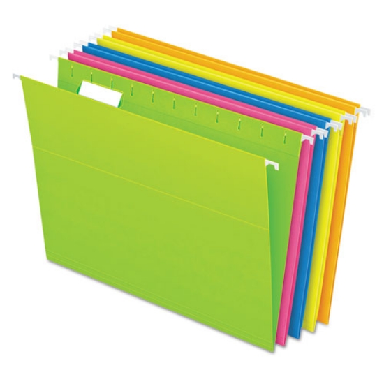 Picture of Glow Hanging File Folders, Letter Size, 1/5-Cut Tabs, Assorted Colors, 25/Box
