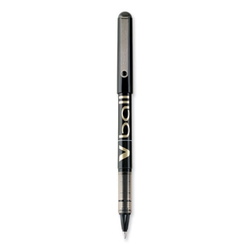 Picture of VBall Liquid Ink Roller Ball Pen, Stick, Fine 0.7 mm, Black Ink, Black/Clear Barrel, Dozen