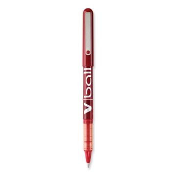 Picture of VBall Liquid Ink Roller Ball Pen, Stick, Extra-Fine 0.5 mm, Red Ink, Red/Clear Barrel, Dozen