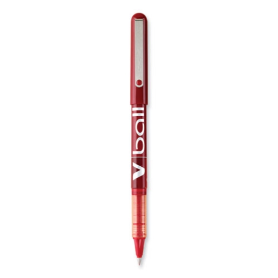 Picture of VBall Liquid Ink Roller Ball Pen, Stick, Extra-Fine 0.5 mm, Red Ink, Red/Clear Barrel, Dozen