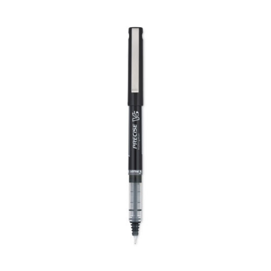 Picture of Precise V5 Roller Ball Pen, Stick, Extra-Fine 0.5 mm, Black Ink, Black/Clear Barrel, Dozen