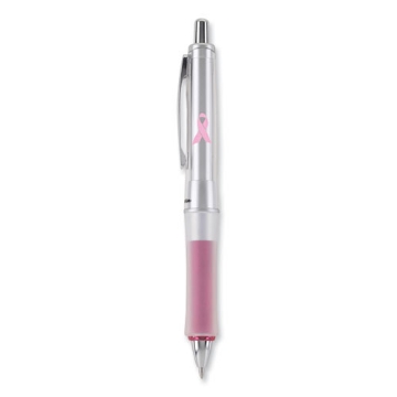 Picture of Dr. Grip Center Of Gravity Breast Cancer Awareness Ballpoint Pen, Retractable, Medium 1mm, Black Ink, Silver/pink Barrel