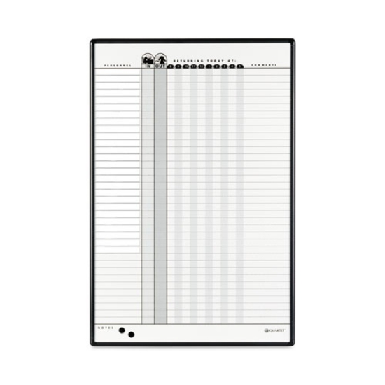 Picture of Employee In/Out Board System, Up to 36 Employees, 24 x 36, Porcelain White/Gray Surface, Black Aluminum Frame
