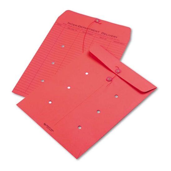 Picture of Colored Paper String And Button Interoffice Envelope, #97, One-Sided Five-Column Format, 10 X 13, Red, 100/box