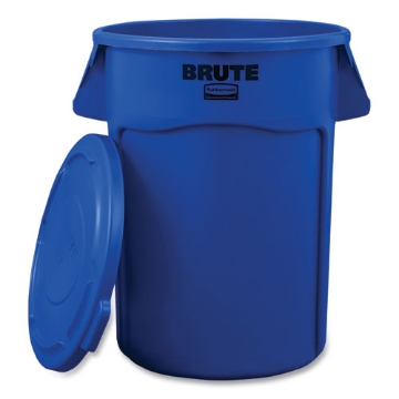 Picture of BRUTE Self-Draining Flat Top Lids, for 44-gal Round Brute Container, 24.5 dia, Blue, 4/Carton