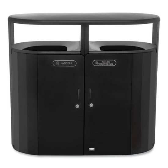Picture of RESIST Dual Stream Waste and Recycling Container, 46 gal, Metal, Black