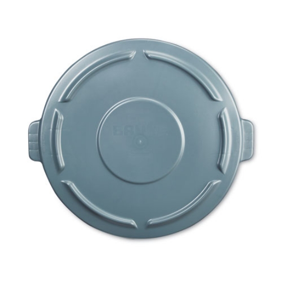 Picture of BRUTE Self-Draining Flat Top Lids for 10 gal Round BRUTE Container, 15.91" Diameter, Gray, 6/Carton