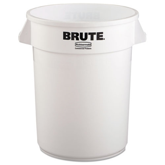 Picture of vented round brute container, 32 gal, plastic, white
