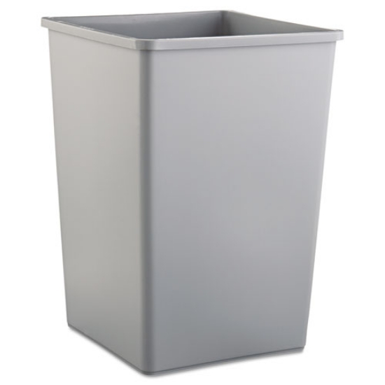 Picture of untouchable square waste receptacle, 35 gal, plastic, gray