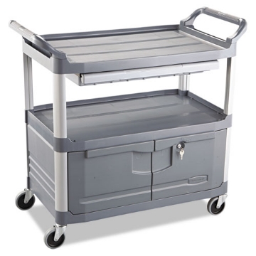 Picture of Xtra Instrument Cart with Locking Storage Area, Plastic, 3 Shelves, 300 lb Capacity, 20" x 40.63" x 37.8", Gray