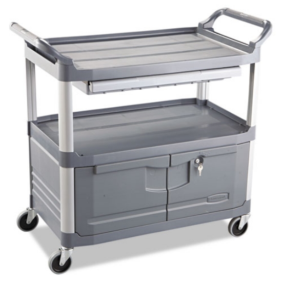 Picture of Xtra Instrument Cart with Locking Storage Area, Plastic, 3 Shelves, 300 lb Capacity, 20" x 40.63" x 37.8", Gray