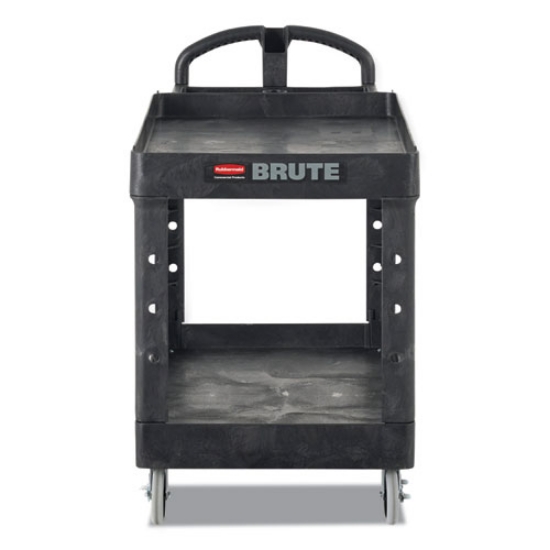 Picture of Heavy-Duty Utility Cart with Lipped Shelves, Plastic, 2 Shelves, 500 lb Capacity, 25.88" x 45.25" x 37.13", Black