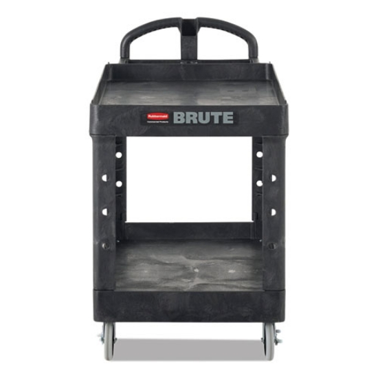 Picture of Heavy-Duty Utility Cart with Lipped Shelves, Plastic, 2 Shelves, 750 lb Capacity, 25.25" x 54" x 39.25", Black