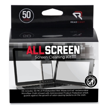Picture of AllScreen Cleaning Kit with (1) 6 x 6 Microfiber Cloth, (50) 4 x 5 Individually Wrapped Pre-Saturated Wipes, Unscented, White