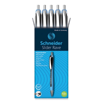 Picture of SLIDER RAVE XB BALLPOINT PEN, RETRACTABLE, EXTRA-BOLD 1.4 MM, BLACK INK, BLACK/LIGHT BLUE BARREL