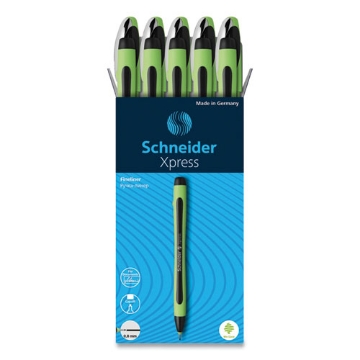 Picture of Xpress Fineliner Porous Point Pen, Stick, Medium 0.8 Mm, Black Ink, Black/green Barrel, 10/box