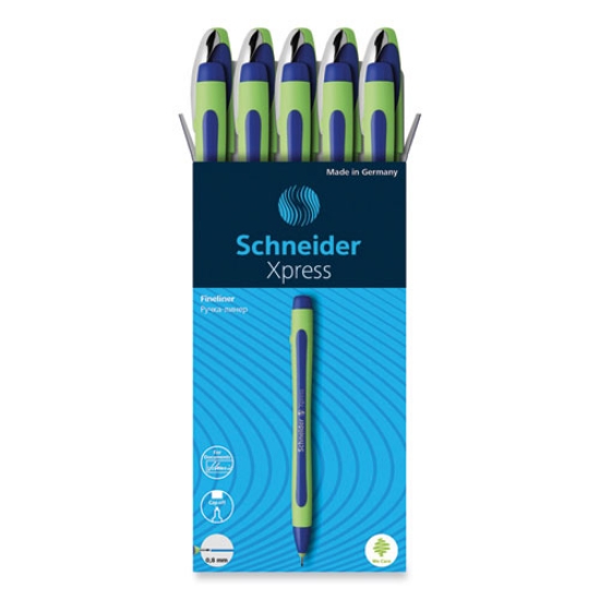 Picture of Xpress Fineliner Porous Point Pen, Stick, Medium 0.8 Mm, Blue Ink, Blue/green Barrel, 10/box