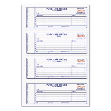 Picture of Purchase Order Book, 5 Lines, Two-Part Carbonless, 7 x 2.75, 4 Forms/Sheet, 400 Forms Total