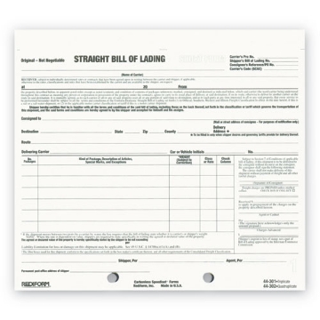Picture of Snap-A-Way Bill of Lading, Short Form, Three-Part Carbonless, 7 x 8.5, 250 Forms Total