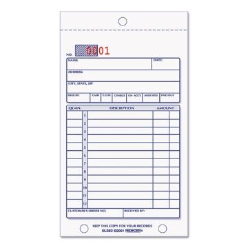Picture of Sales Book, 12 Lines, Two-Part Carbonless, 3.63 x 6.38, 50 Forms Total