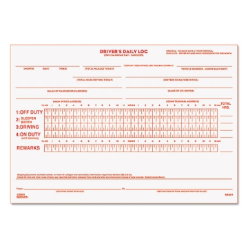Picture of Driver's Daily Log Book with Daily Record and Hours Summary, Two-Part Carbonless, 7.88 x 5.5, 31 Forms Total