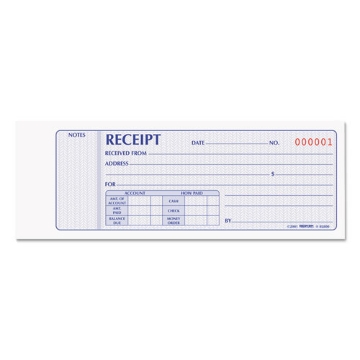 Picture of Receipt Book, Two-Part Carbonless, 7 x 2.75, 4 Forms/Sheet, 100 Forms Total