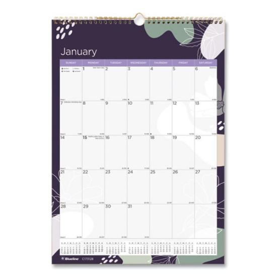 Picture of 12-Month Colorful Wall Calendar, Abstract Floral Artwork, 12 x 17, White Sheets, 12-Month (Jan to Dec): 2024