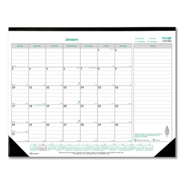 Picture of EcoLogix Monthly Desk Pad Calendar, 22 x 17, White/Green Sheets, Black Binding/Corners, 12-Month (Jan to Dec): 2024
