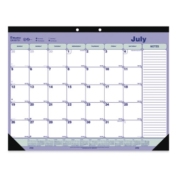 Picture of Academic Monthly Desk Pad Calendar, 21.25 x 16, White/Blue/Green, Black Binding/Corners, 13-Month (July-July): 2023 to 2024