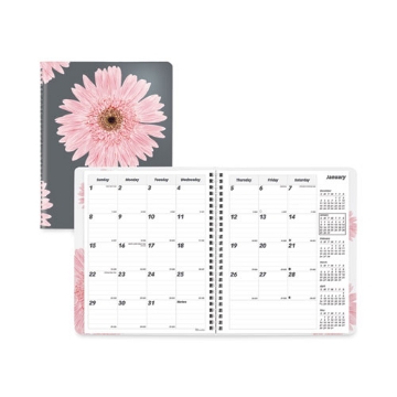 Picture of Essential Collection 14-Month Ruled Monthly Planner, 8.88 x 7.13, Daisy Black/Pink Cover, 14-Month (Dec to Jan): 2023 to 2025