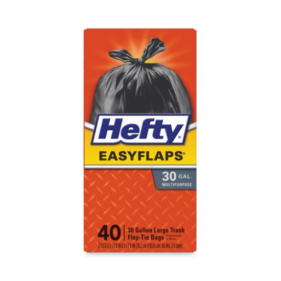 Picture of Easy Flaps Trash Bags, 30 Gal, 1.05 Mil, 30" X 33", Black, 40/box