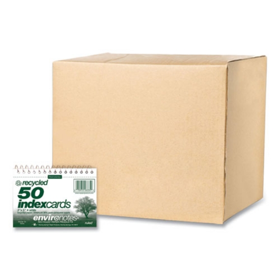 Picture of Environotes Wirebound Recycled Index Cards, Narrow Rule, 3 x 5, White, 50 Cards, 24/Carton, Ships in 4-6 Business Days