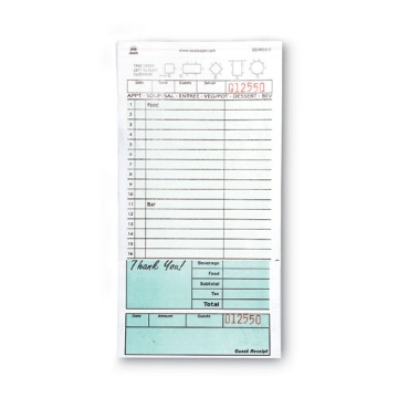 Picture of Guest Check Pad, 16 Lines, Two-Part Carbonless, 4.2 x 8.25, 50 Forms/Pad, 50 Pads/Carton