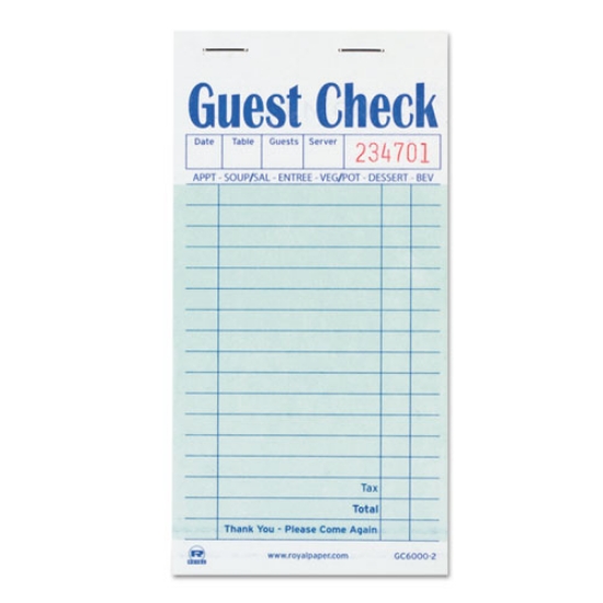 Picture of Guest Check Pad, 17 Lines, Two-Part Carbon, 3.5 x 6.7, 50 Forms/Pad, 50 Pads/Carton