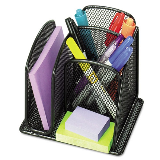 Picture of Onyx Mesh Mini Organizer, 3 Compartments, Steel, 6 x 5.25 x 5.25, Black