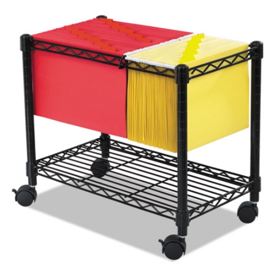 Picture of Wire Mobile File, Metal, 1 Shelf, 2 Bins, 14" x 24" x 20.5", Black