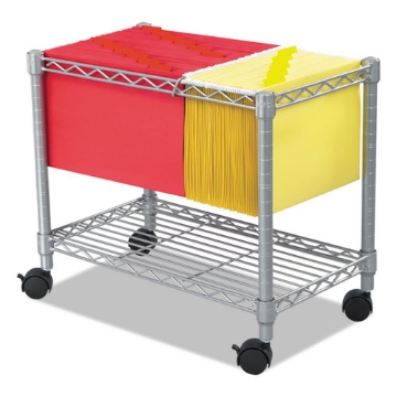 Picture of Wire Mobile File, Metal, 1 Shelf, 2 Bins, 14" x 24" x 20.5", Metallic Gray, Ships in 1-3 Business Days